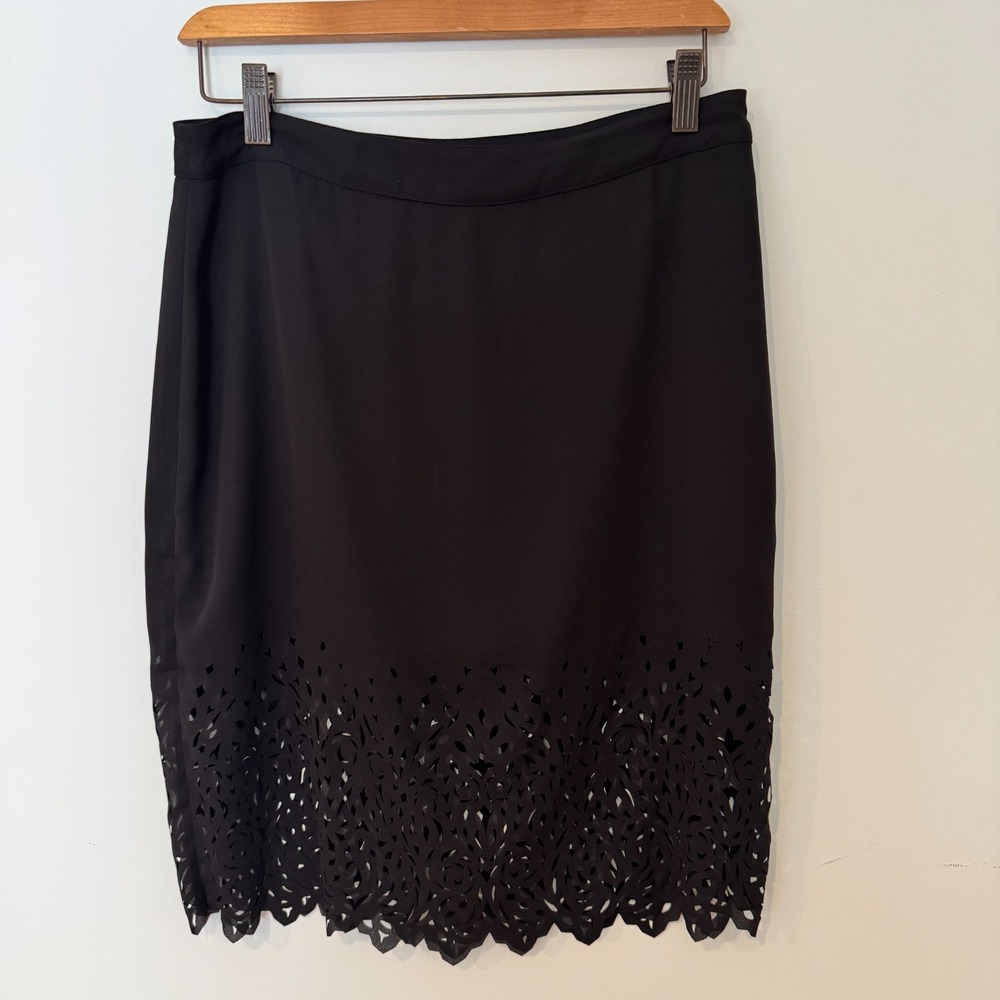 Tildon Black Laser Cut Scallop Hem Mini Skirt 6 Minimal Cocktail  Quiet‎ Luxury